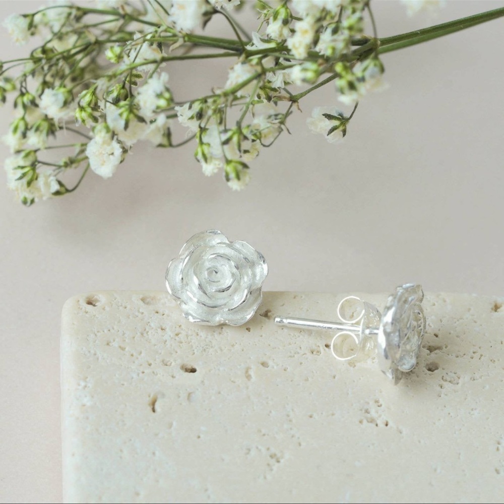 Ladies Dainty Cherry Blossom Detailed Post Stud 925Sterling Silver Plated - Picture 4 of 13